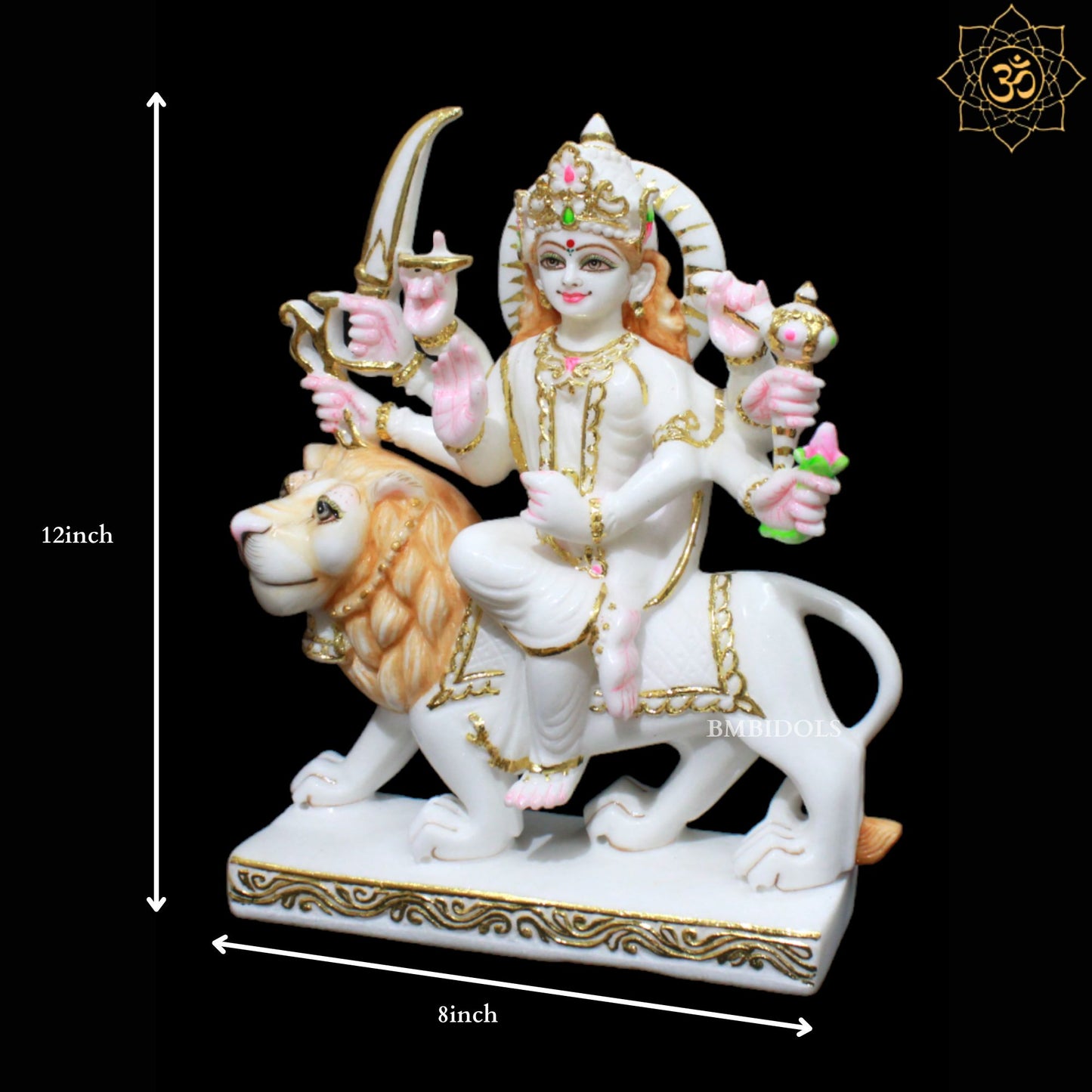 1feet Durga Statue in Makrana Marble for Homes and Temples