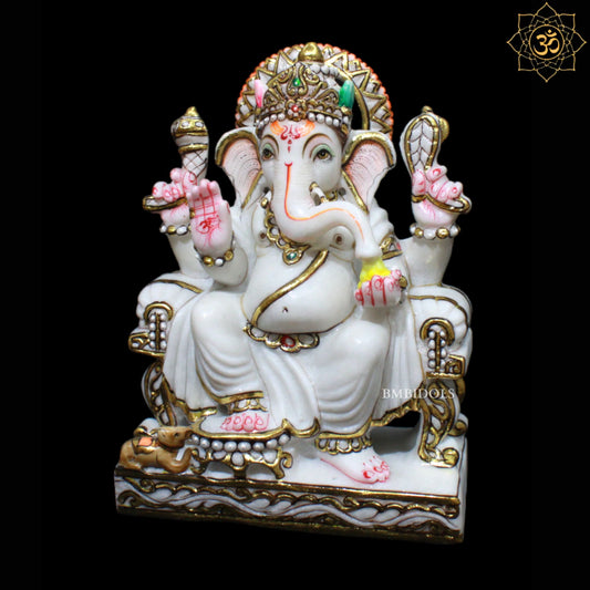 9inch Marble Ganesh Murti for Home Mandirs in Makrana Marble