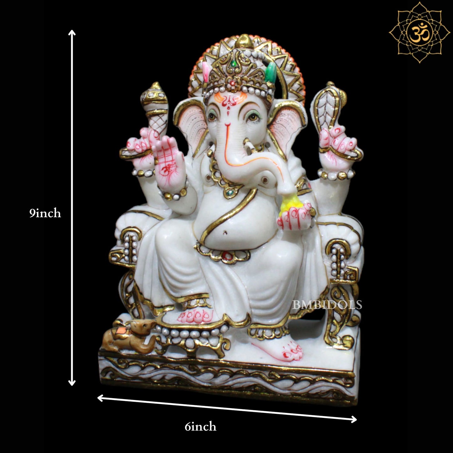 9inch Marble Ganesh Murti for Home Mandirs in Makrana Marble