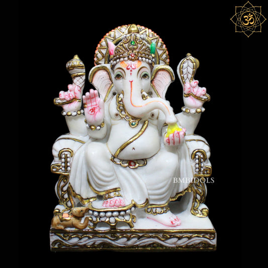 9inch Marble Ganesh Murti for Home Mandirs in Makrana Marble