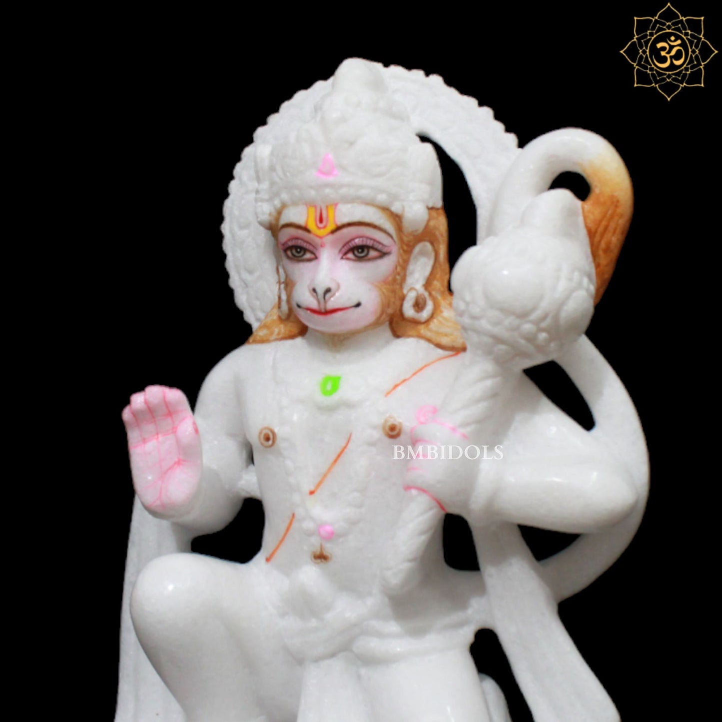 White Marble Hanuman Murti in 9inches for Homes and Mandirs