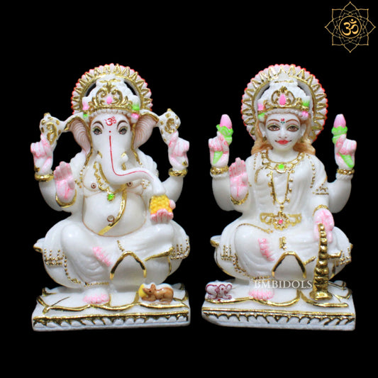 9inch Ganesh Laxmi Marble Murti for Homes in Makrana Marble