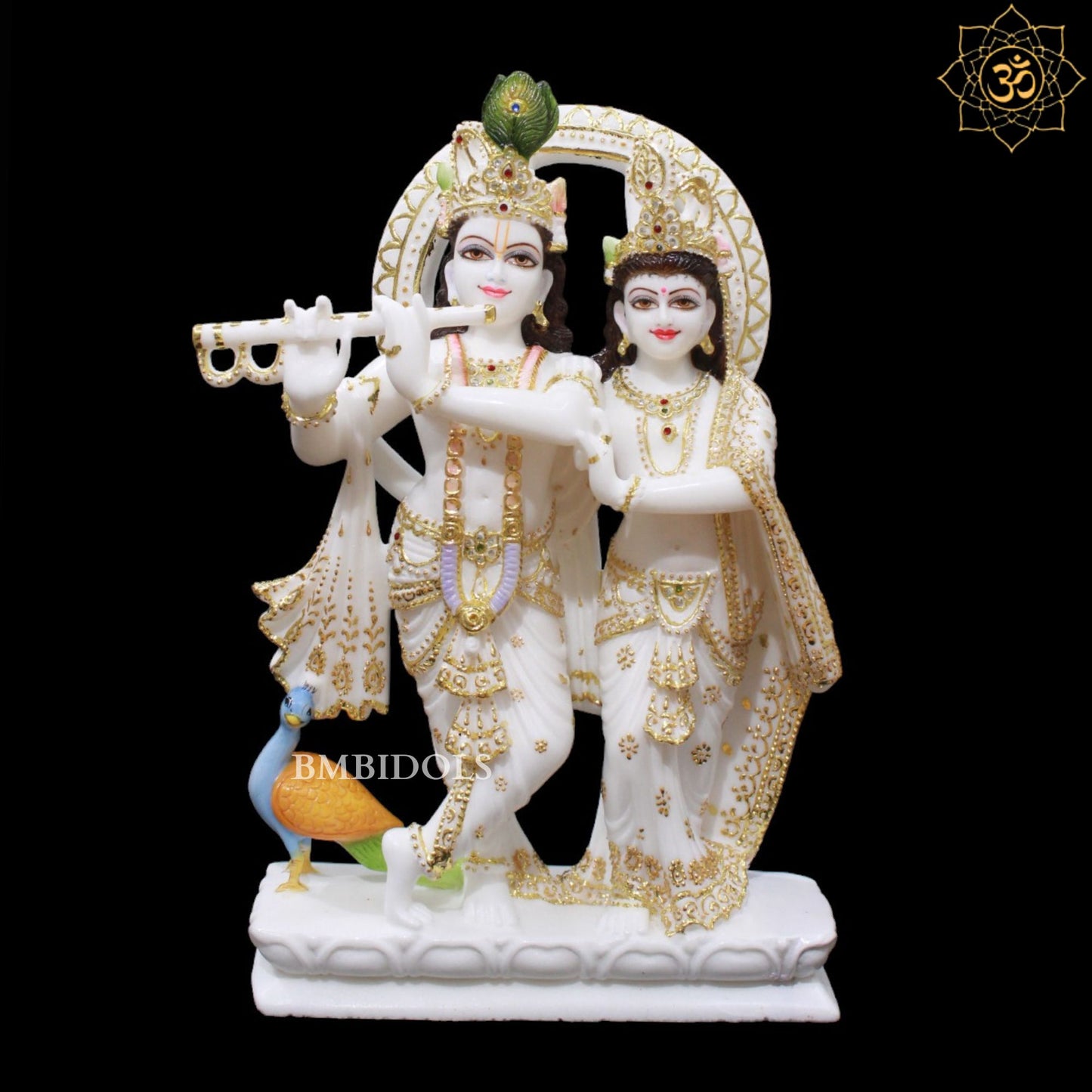 White Marble Jugal Radha Krishna in 18inches for Homes and Temples