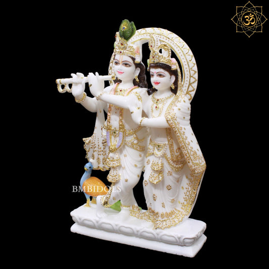 White Marble Jugal Radha Krishna in 18inches for Homes and Temples