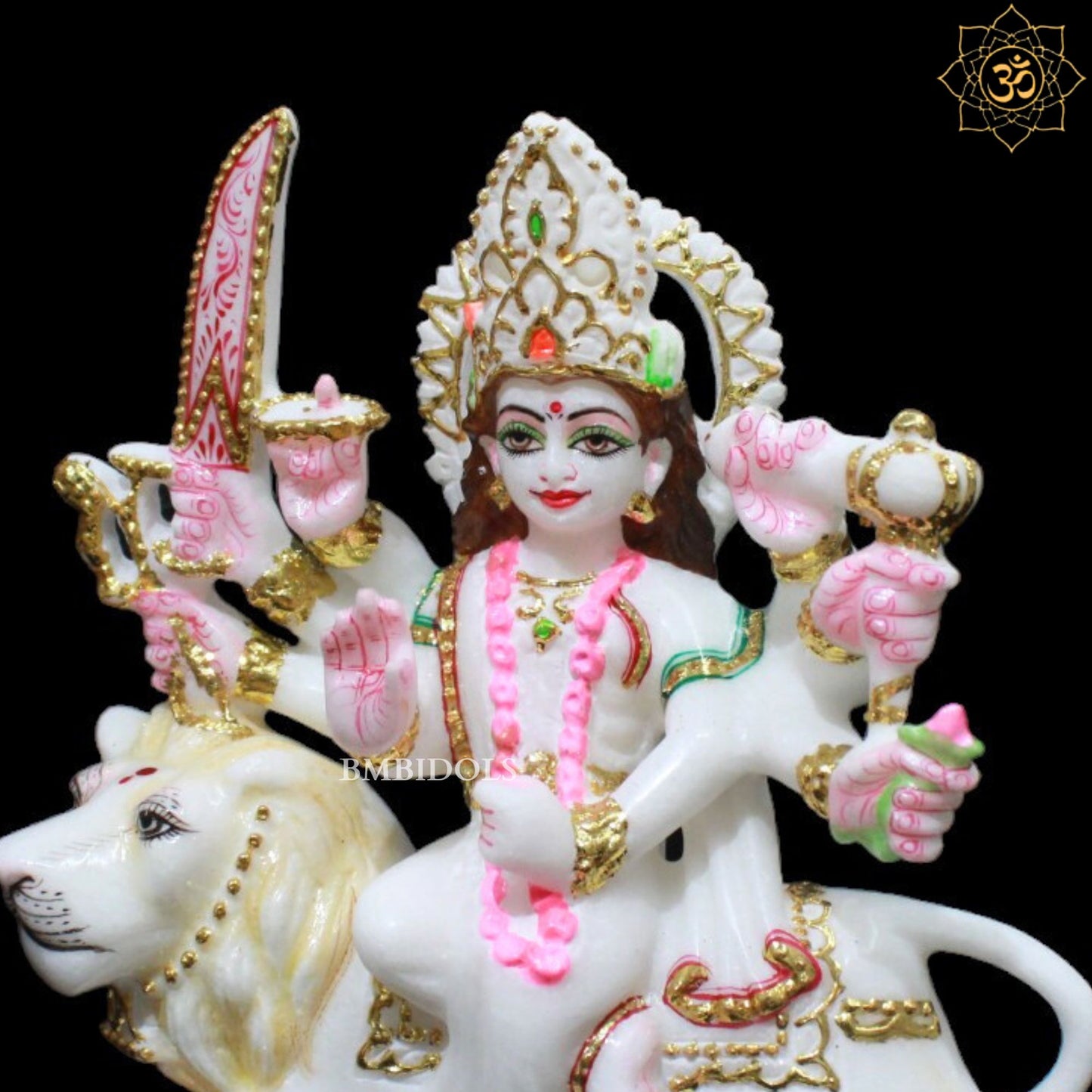 White Marble Durga Murti in Small Size for Homes and Temples