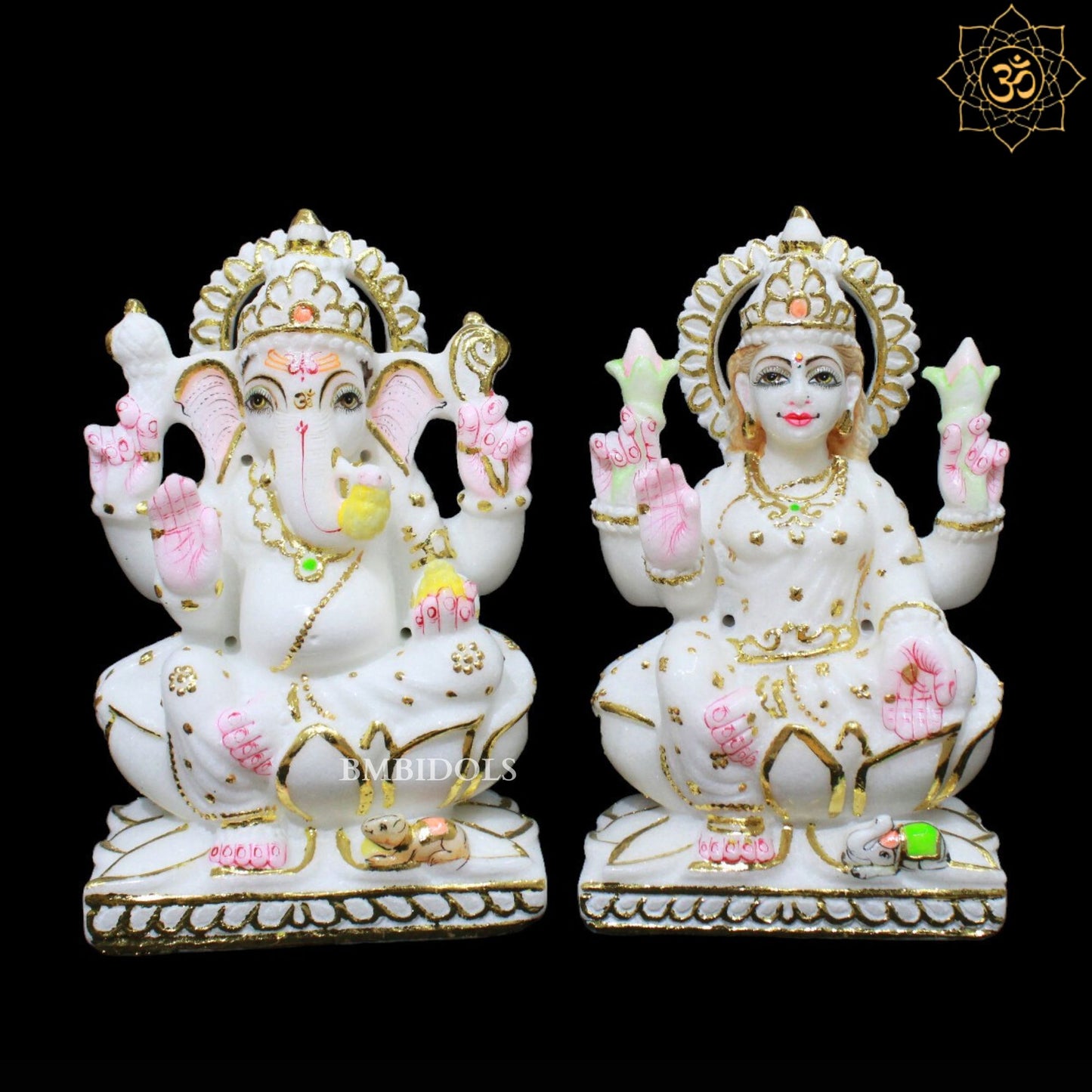 White Small Ganesh Lakshmi Murti for Homes and Temples in 9inches