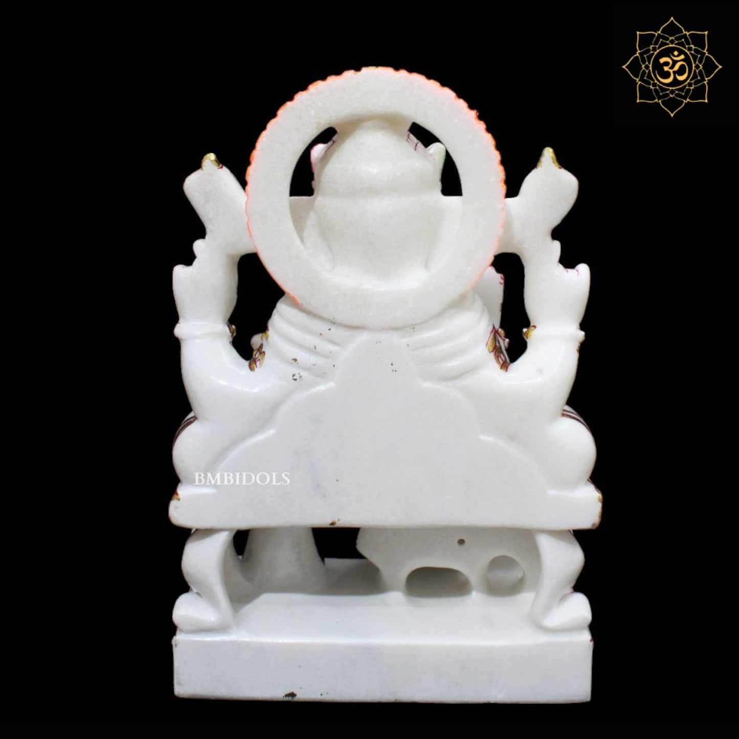 Gold Work Marble Ganesh Murti sitting on Chowki in 12inch