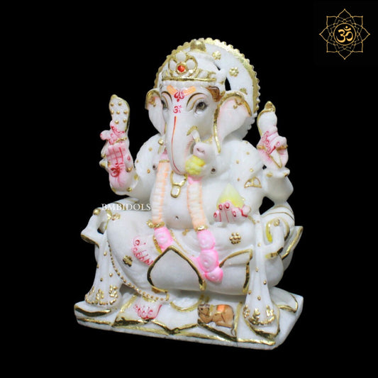 9inch Marble Ganesh Statue for Homes and Temples in Makrana Marble