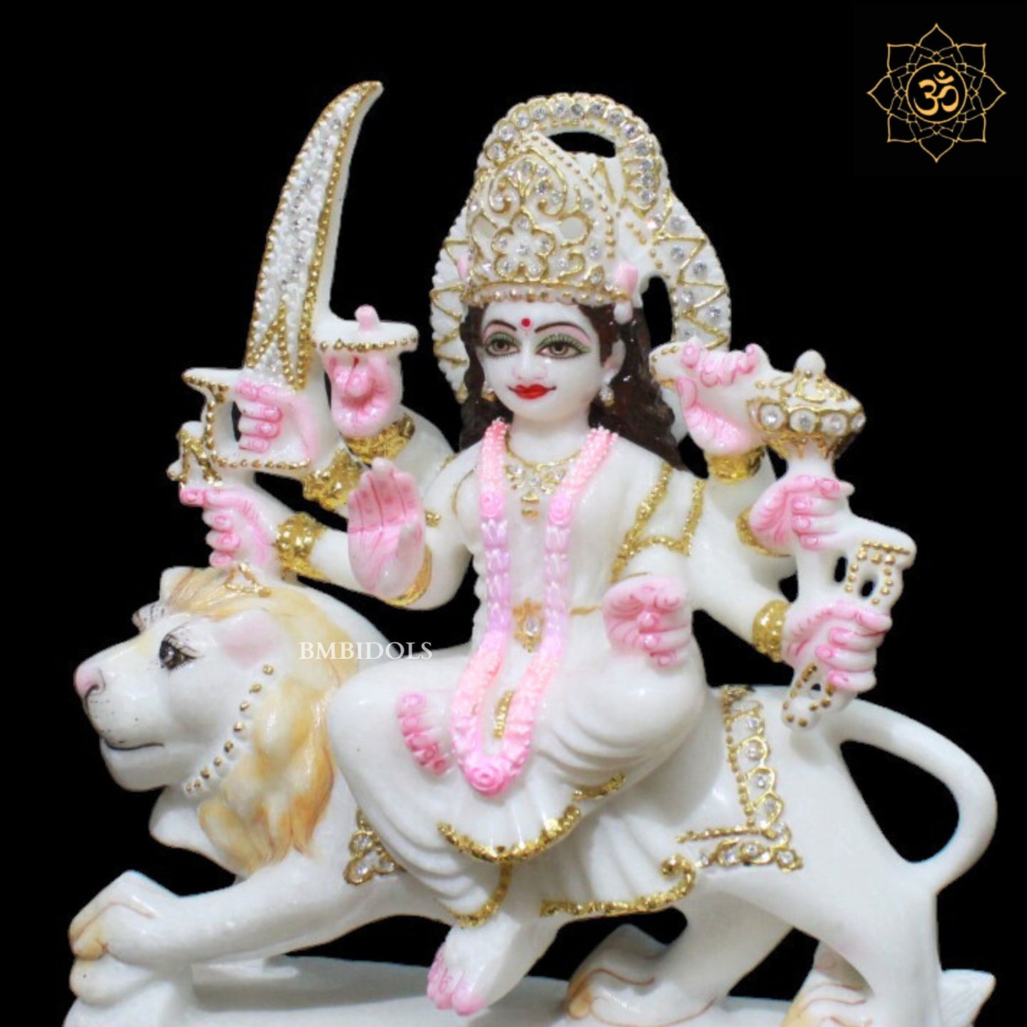 White Marble Durga Maa Murti for Homes and Temples in 1feet