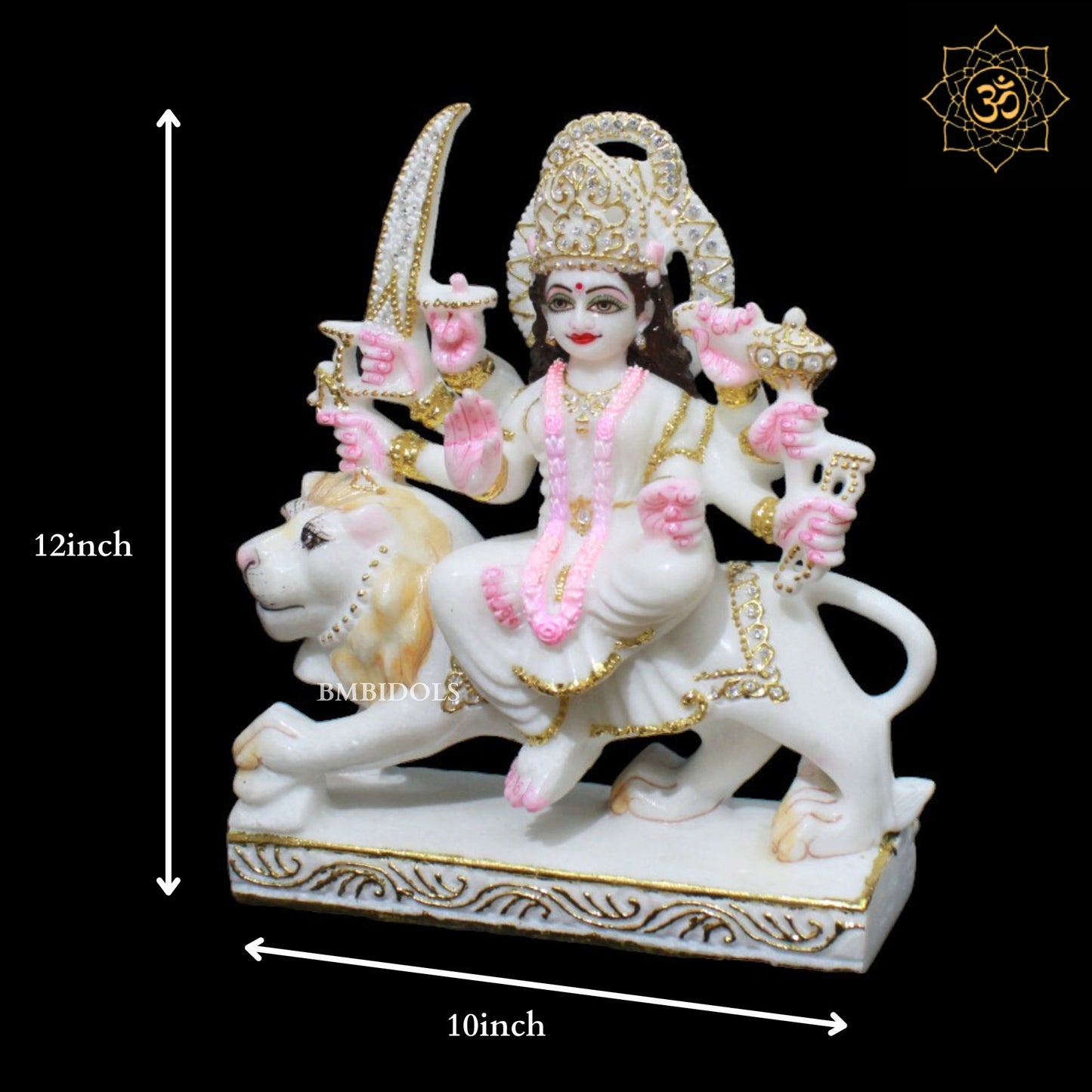 White Marble Durga Maa Murti for Homes and Temples in 1feet