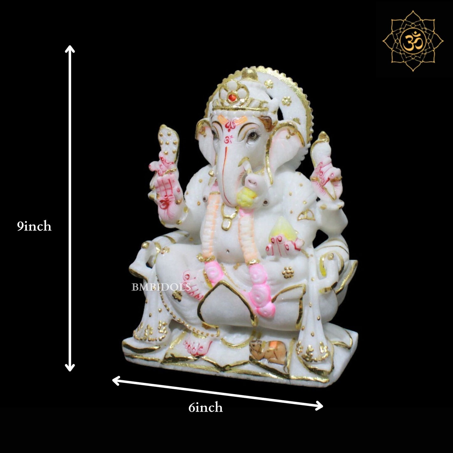 9inch Marble Ganesh Statue for Homes and Temples in Makrana Marble