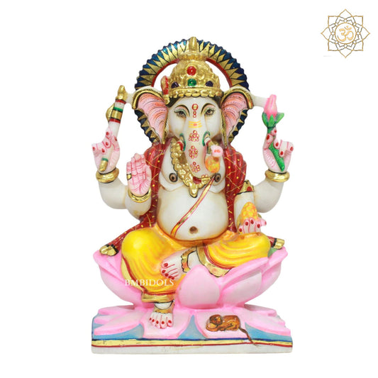 Marble Ganesh Murti in Full Coloured in 10inch for Homes and Temples