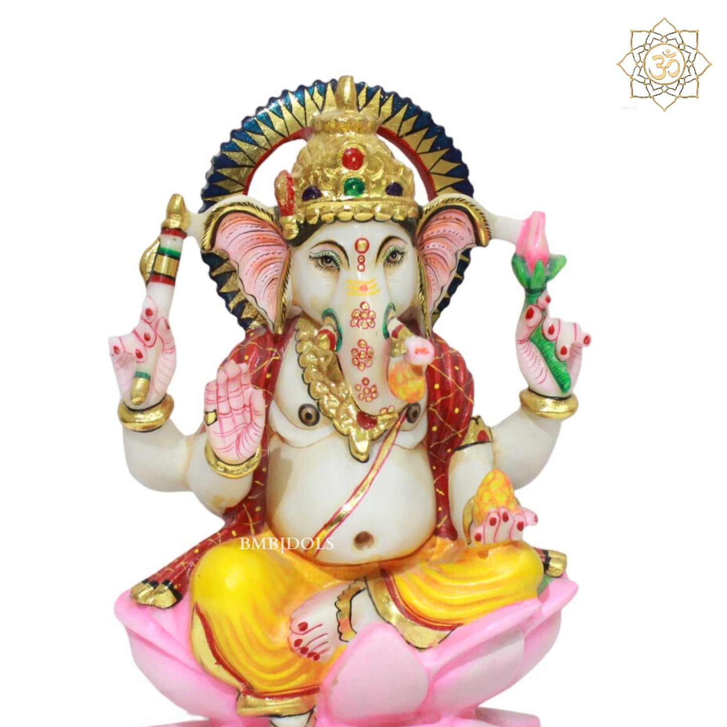 Marble Ganesh Murti in Full Coloured in 10inch for Homes and Temples