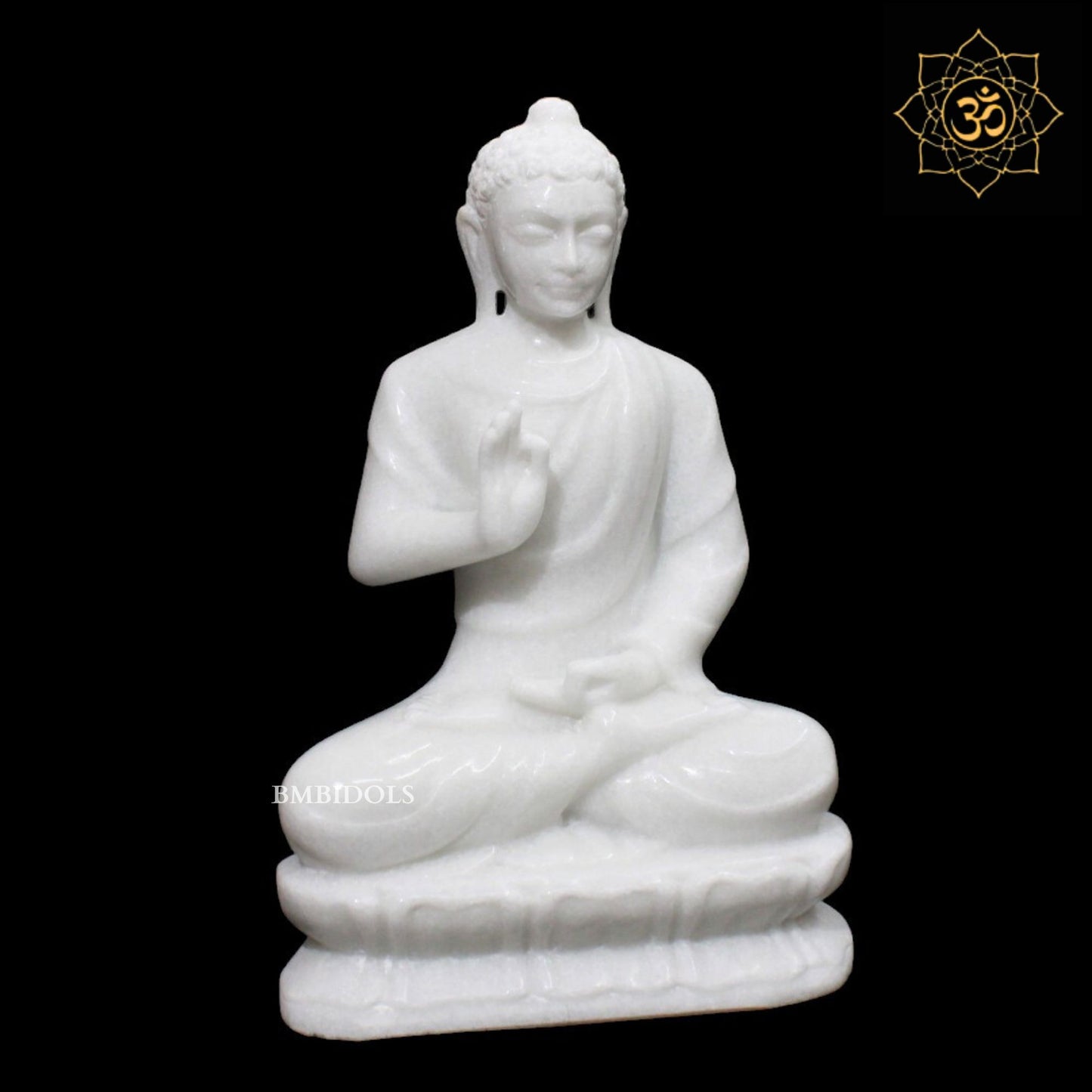 Meditating Marble Buddha Statue in 11inches sitting on Lotus