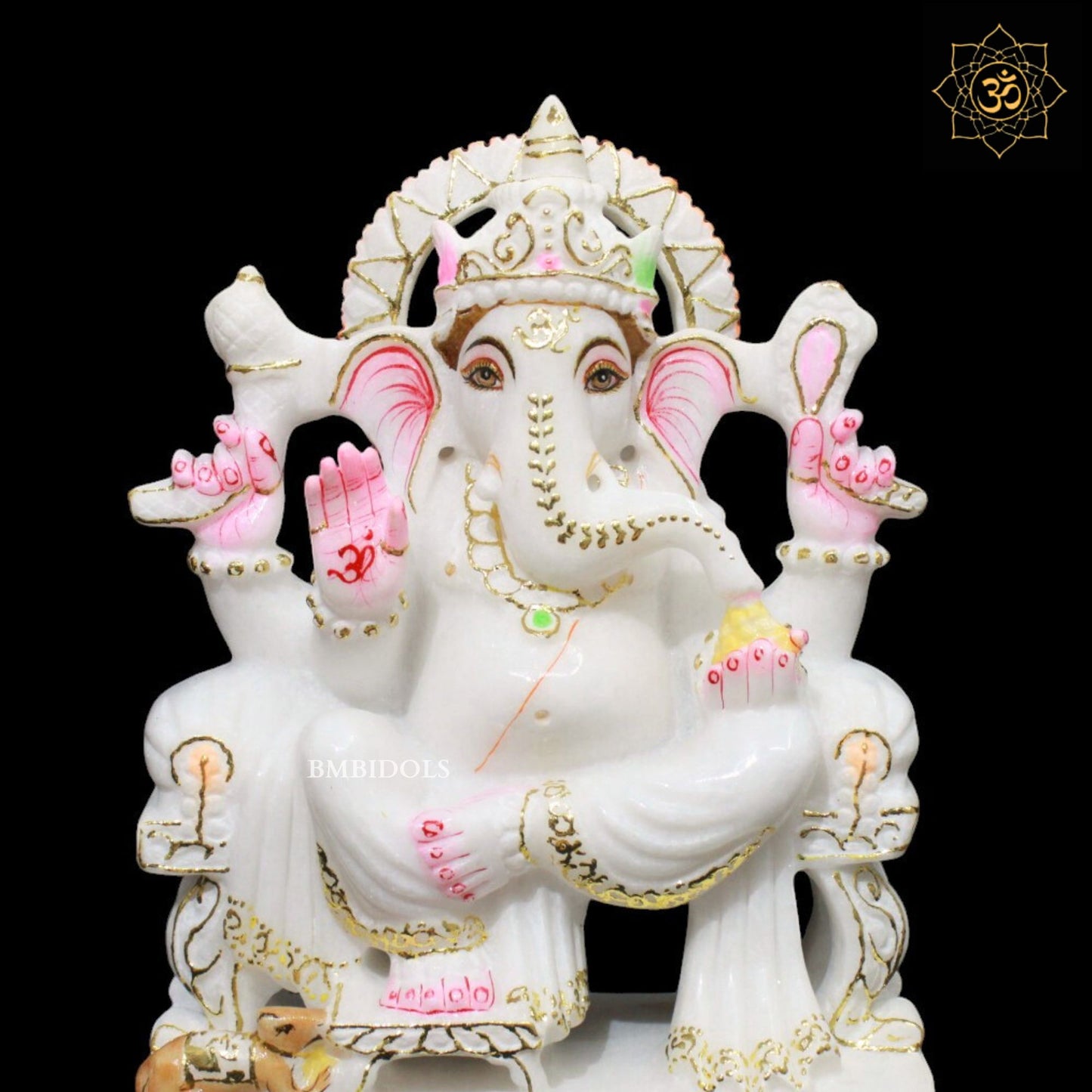 White Marble Ganesh Murti in Makrana Marble in 9inch