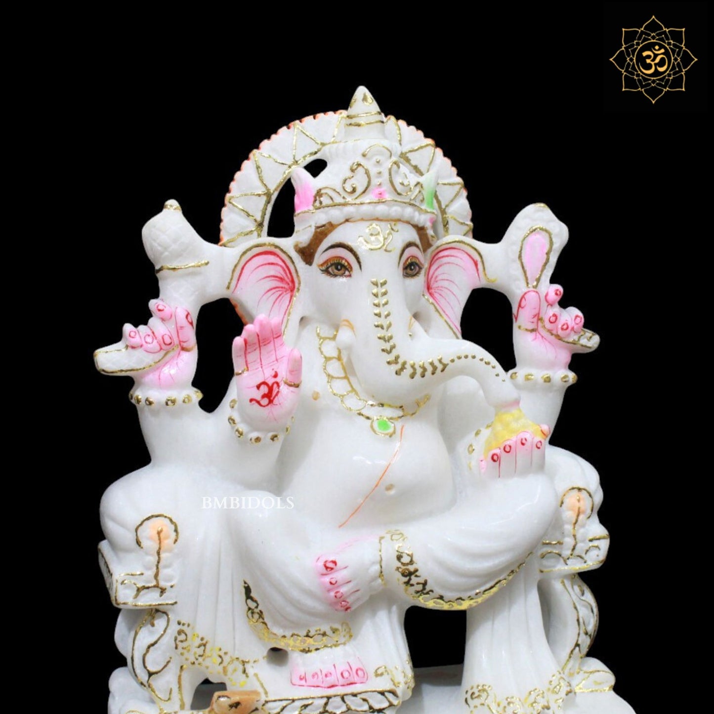 White Marble Ganesh Murti in Makrana Marble in 9inch