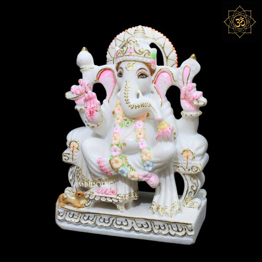 10inch Ganpati Bapa Murti in Makrana Marble for Homes and Temples