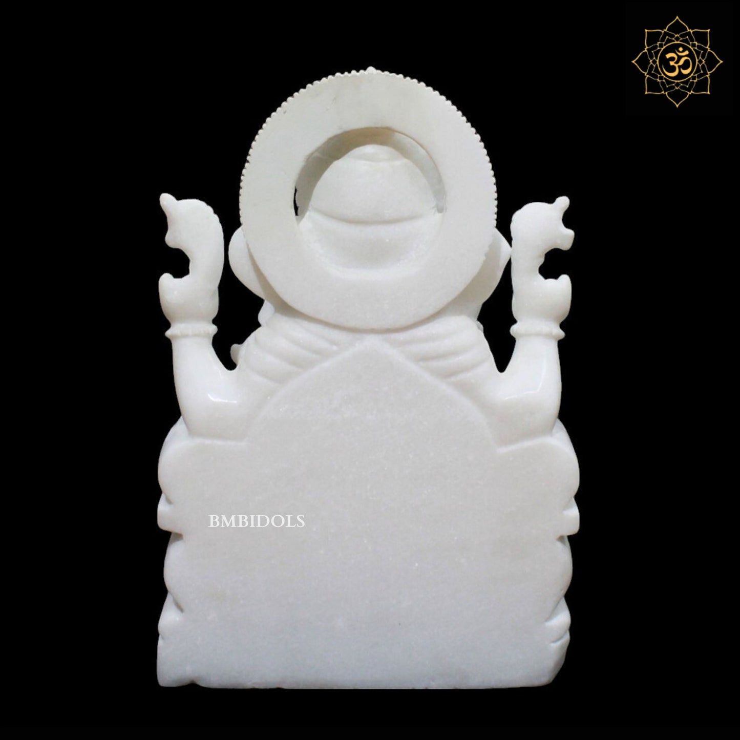 White Marble Ganesh Murti sitting on the Chowki in 15inch