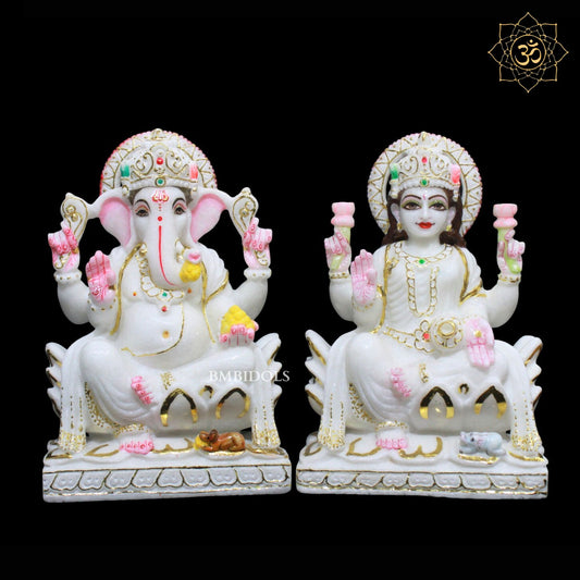 Ganesh Laxmi Marble Murti for Homes and Temples in 12inches