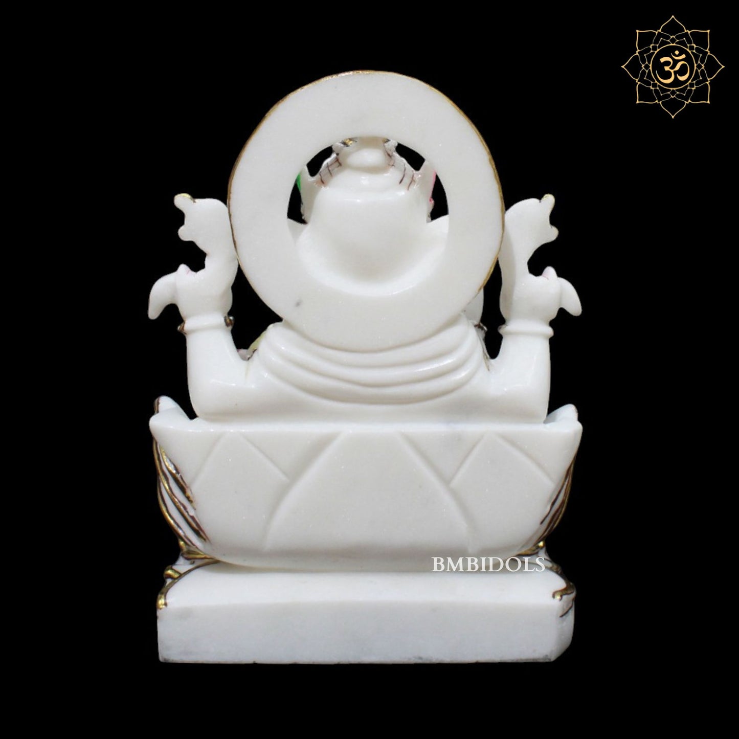 White Marble Ganesh Murti in Goldwork in 12inch in Makrana Marble