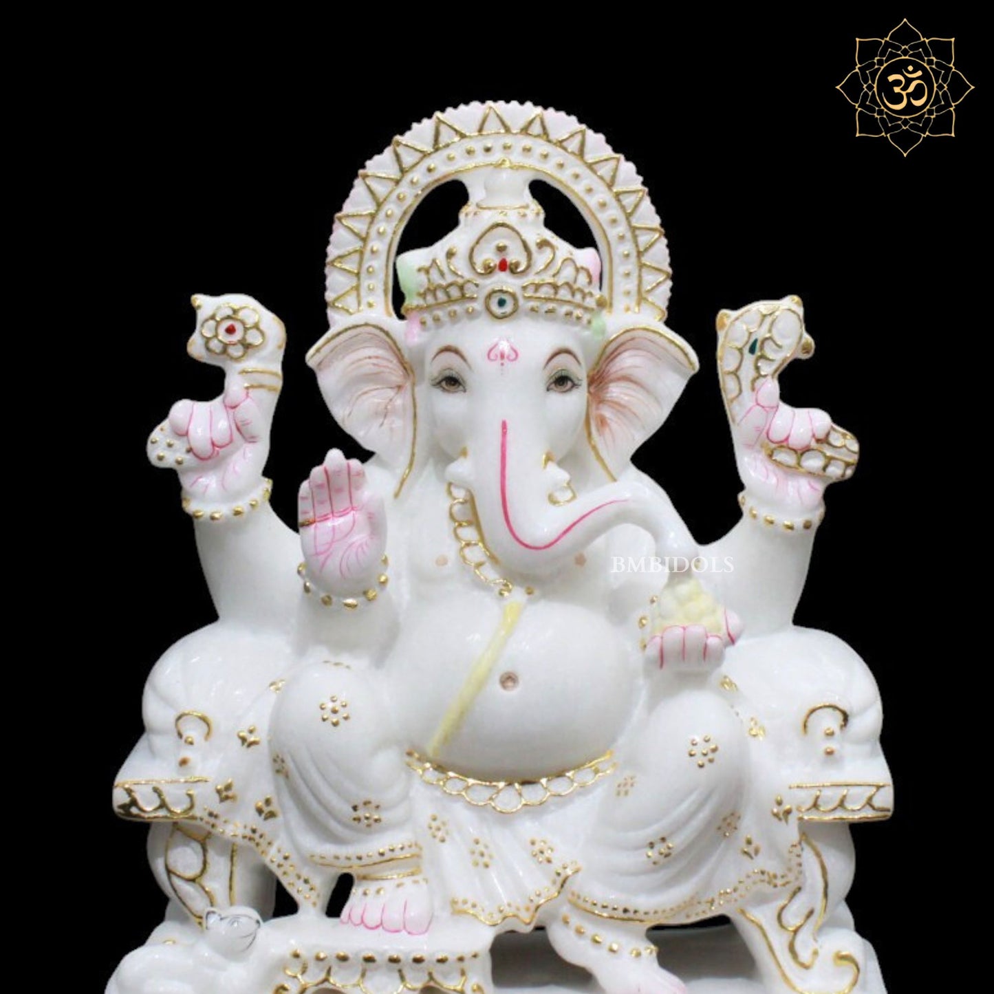 9inch White Marble Ganpati Murti for Home Mandirs