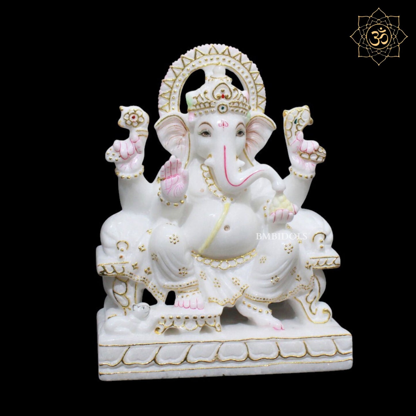 9inch White Marble Ganpati Murti for Home Mandirs