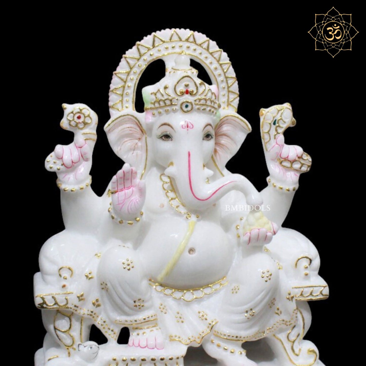 9inch White Marble Ganpati Murti for Home Mandirs
