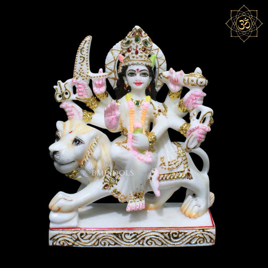 9inch Marble Durga Murti for Homes and Temples sitting on Lion