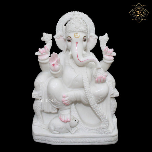 Ganesh Marble Murti in Makrana Marble in 18inches for Homes & Temples