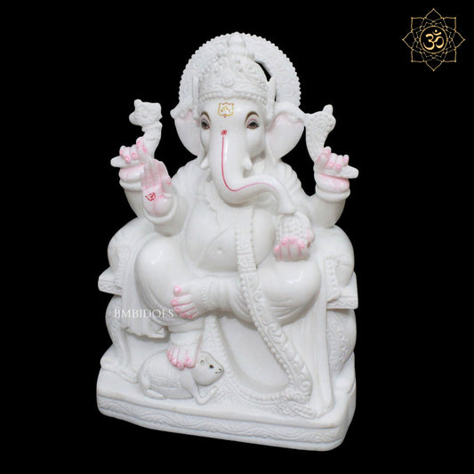 Ganesh Marble Murti in Makrana Marble in 18inches for Homes & Temples