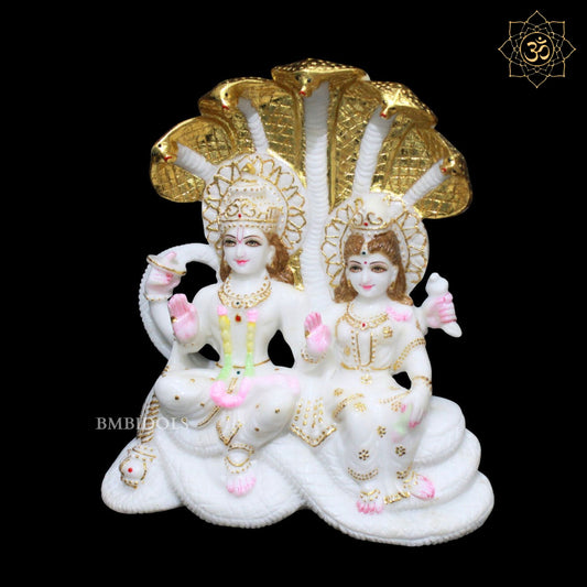 Marble Vishnu Laxmi on Sheshnaag in Makrana Marble in 12inches