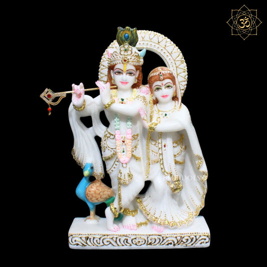 15inch Jugal Radha Krishna Marble Murti in White Makrana Marble