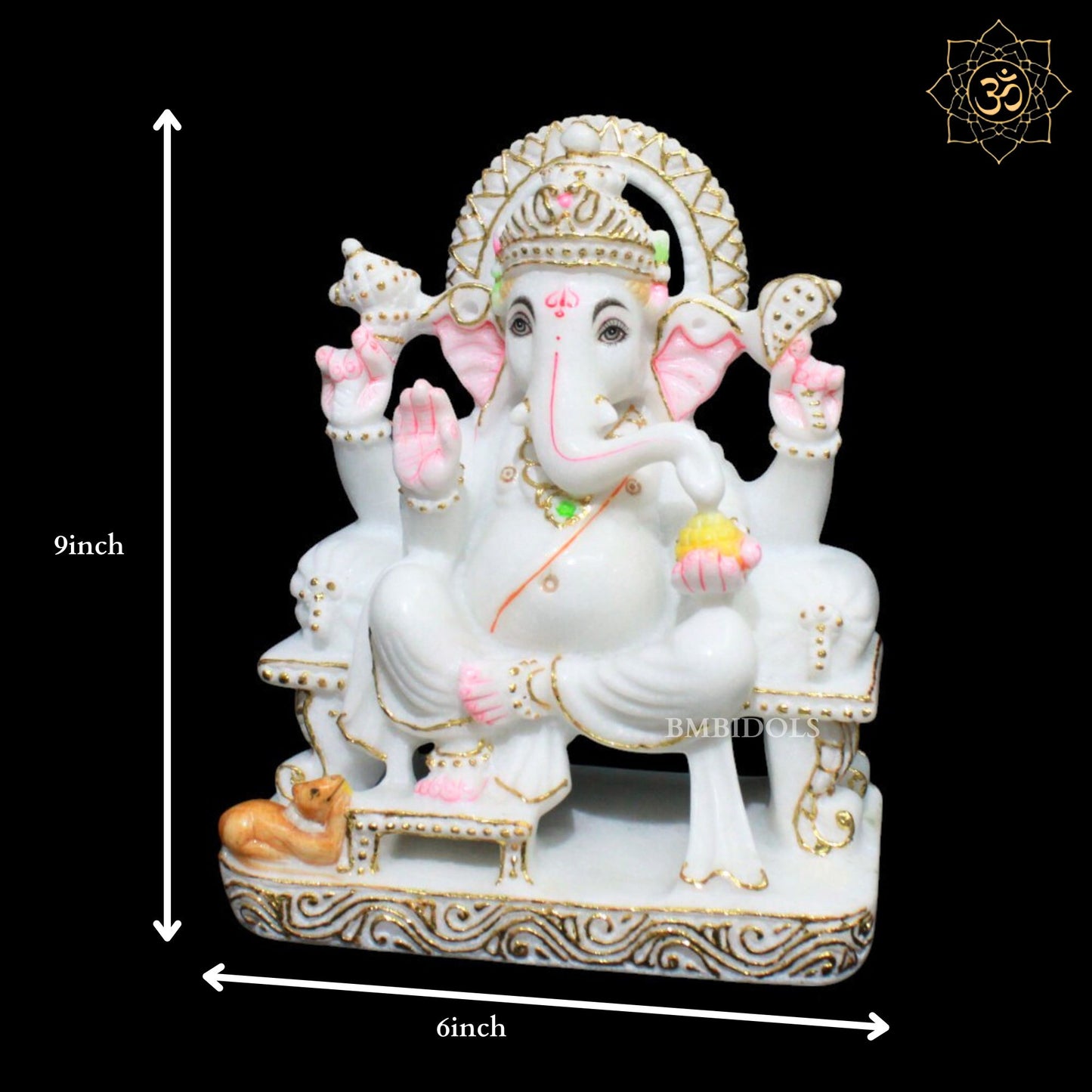 Marble Ganesha Statue for Home Mandirs in 9inches