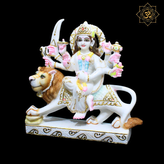 1feet Marble Durga Murti for Home Mandirs in pure White Marble