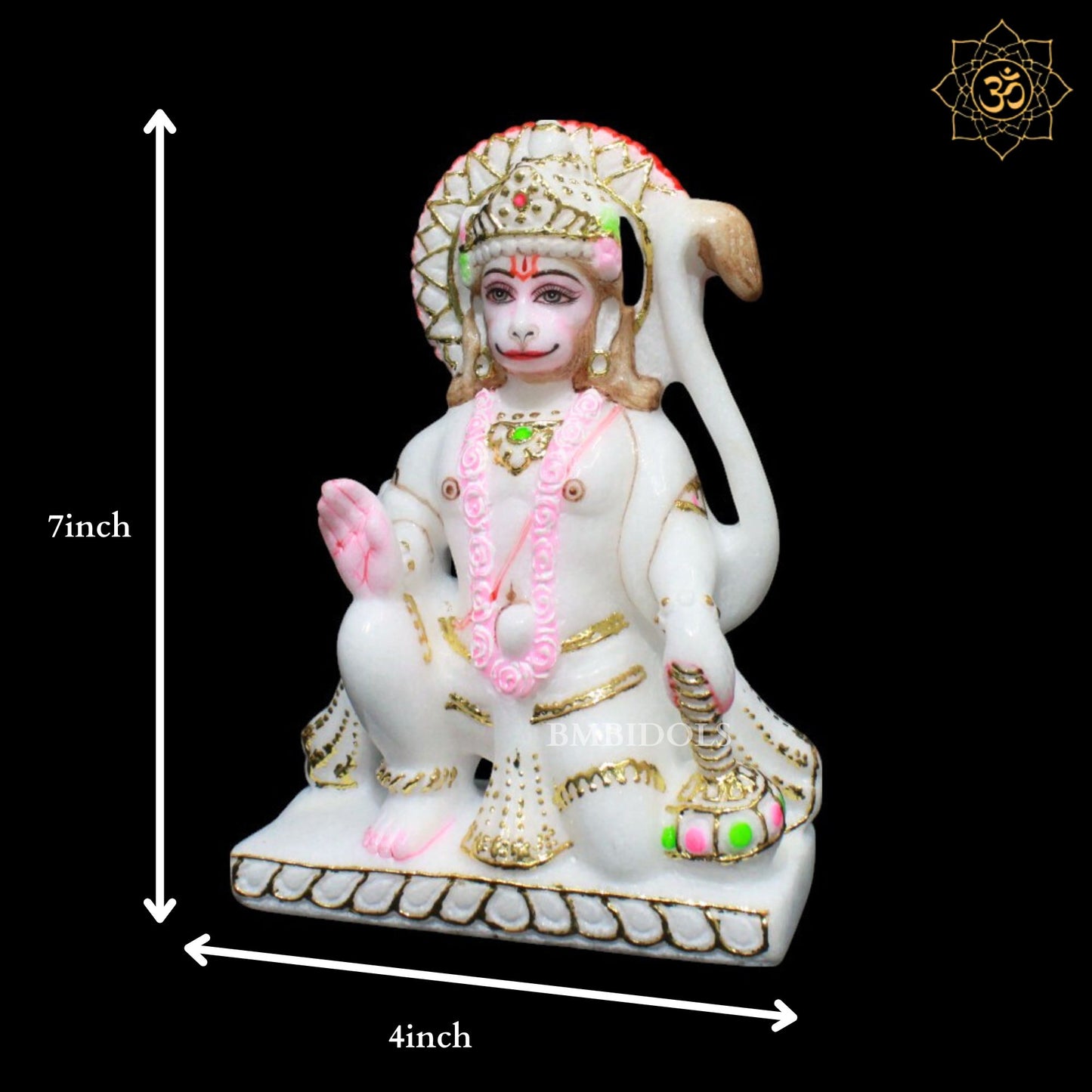 Marble Small Hanuman Murti for Home Mandirs in 7inch