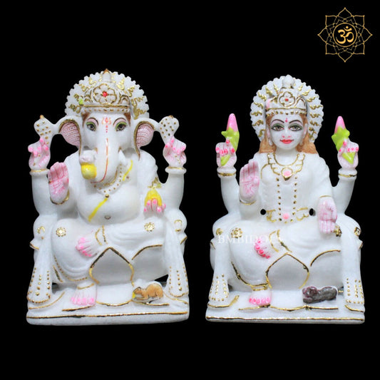 Ganesh Lakshmi in Makrana Marble in 7inches for Homes and Temples