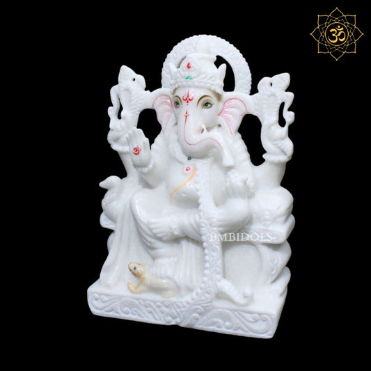 White Marble Ganesh Murti in Big Shastra Design in 12inches