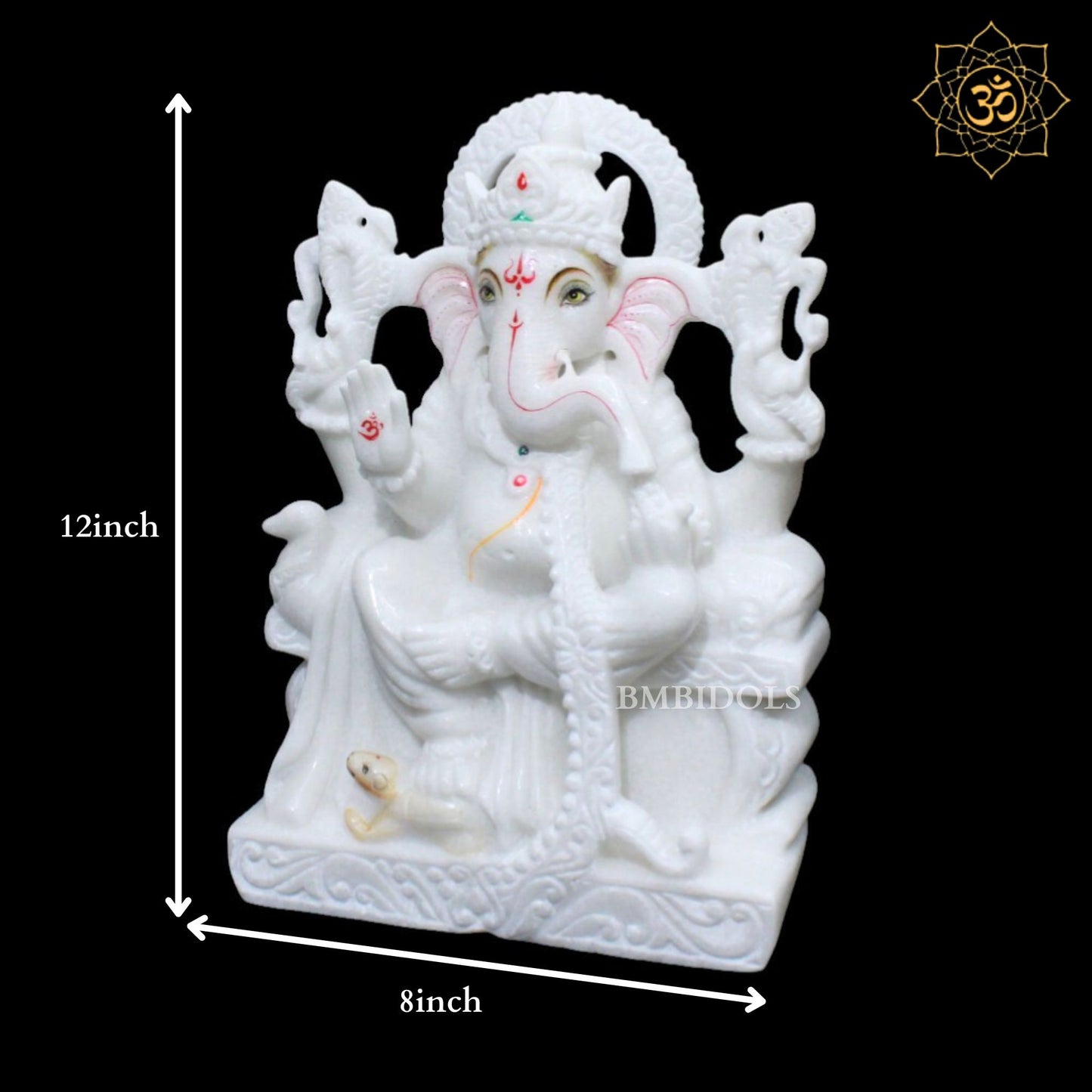 White Marble Ganesh Murti in Big Shastra Design in 12inches