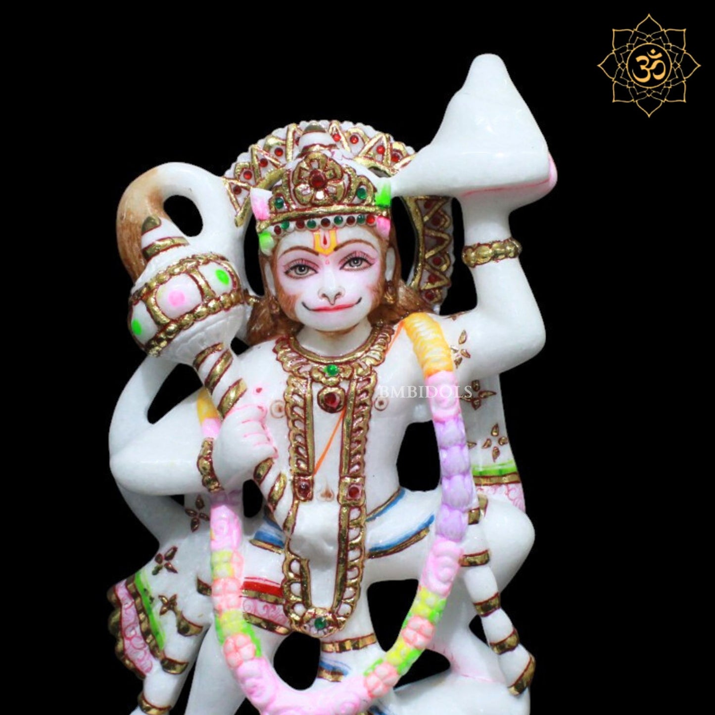 Veer Hanuman Marble in Diamond Work in 9inches
