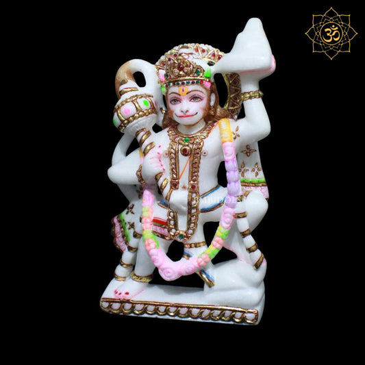 Veer Hanuman Marble in Diamond Work in 9inches