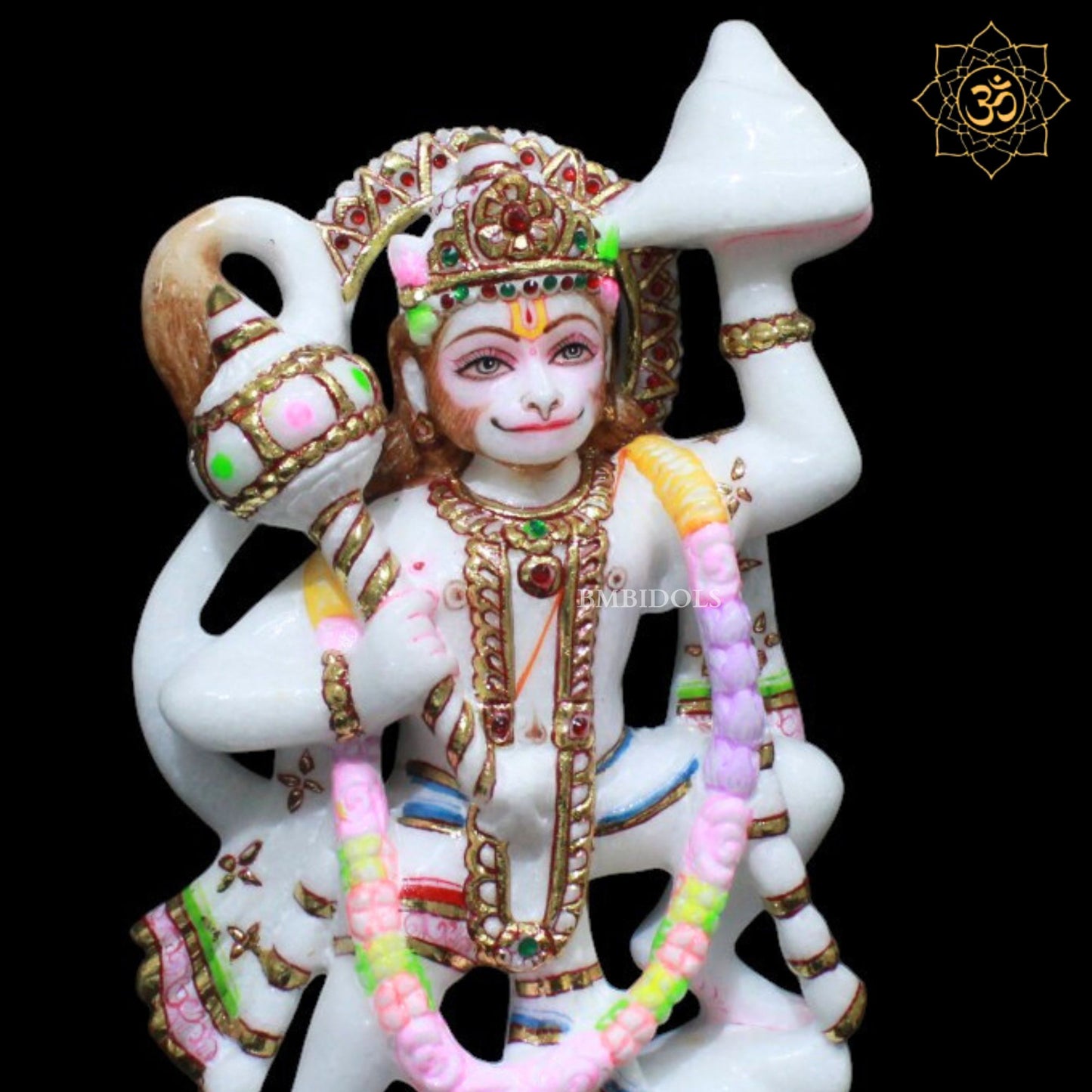Veer Hanuman Marble in Diamond Work in 9inches