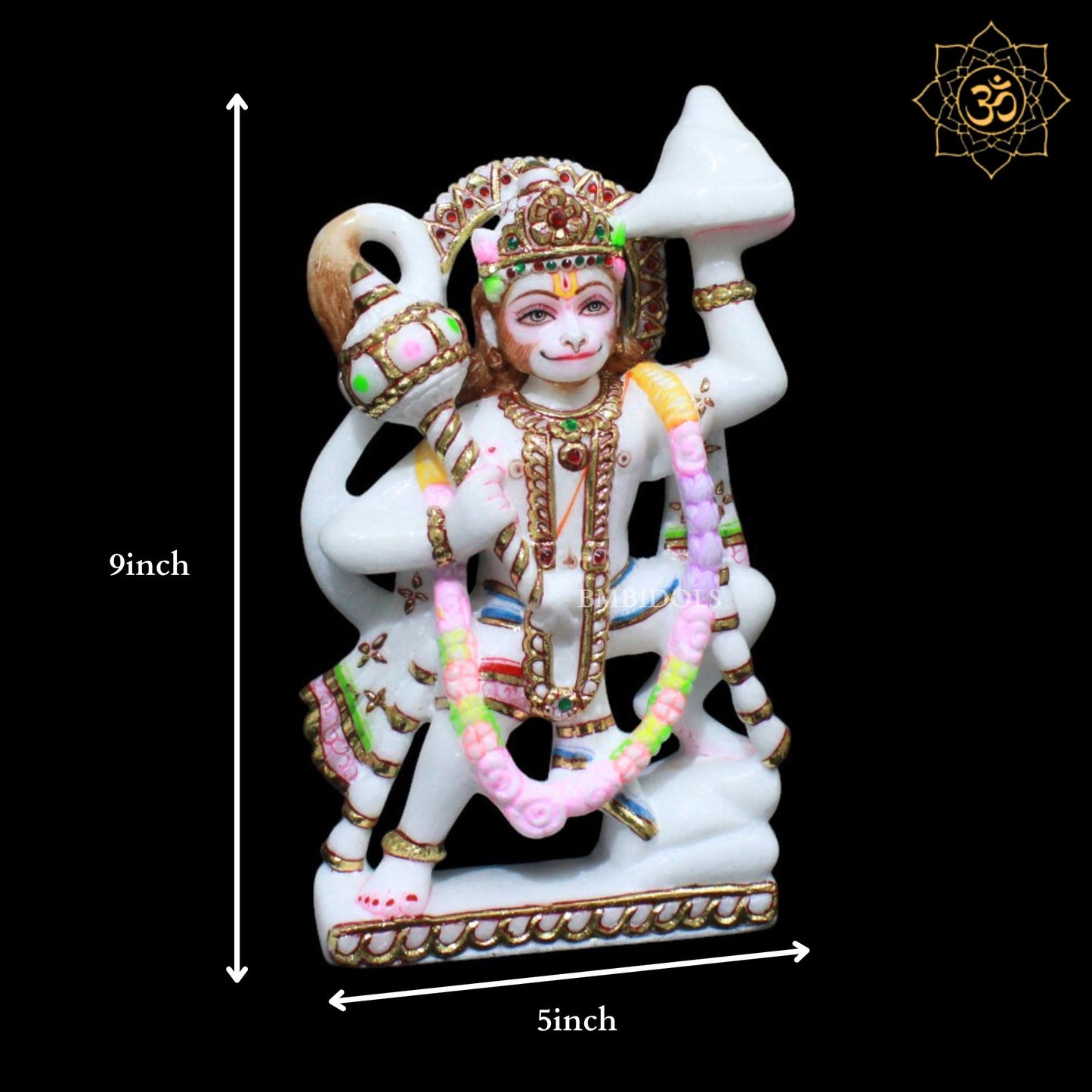Veer Hanuman Marble in Diamond Work in 9inches
