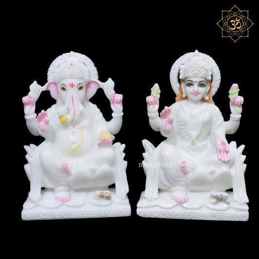 9inch Marble Ganesh Laxmi Murti for Homes and Temples