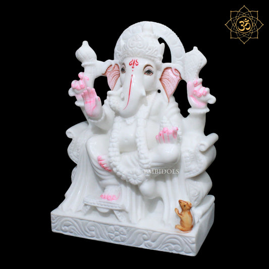 White Ganesh Marble Murti for Home Temples in 1feet Makrana Marble