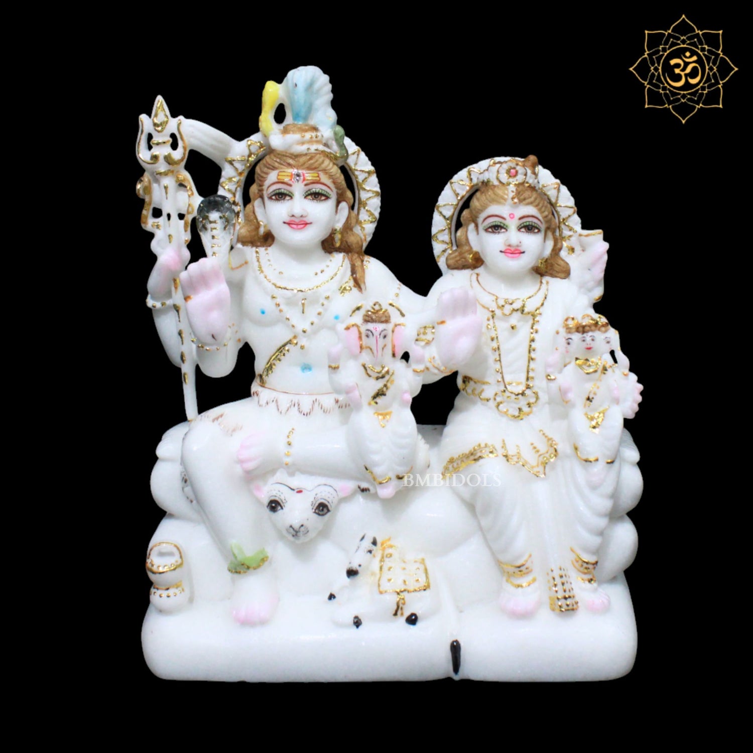 Marble Shiv Parvati with Family