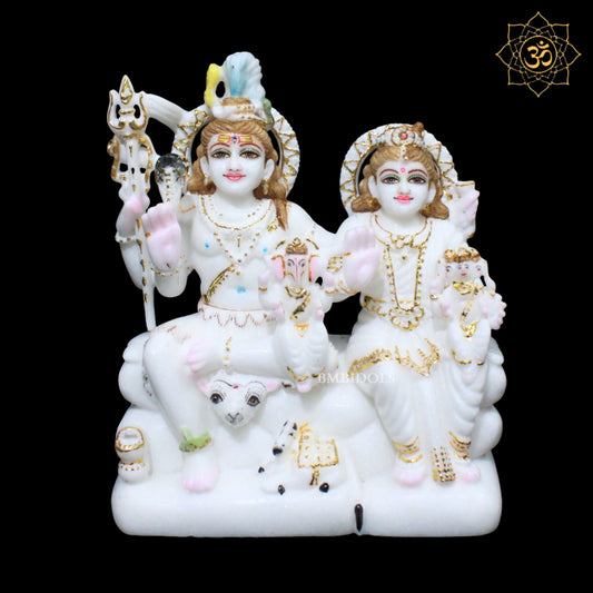 Shiv Parivar Marble Murti for Home Mandirs with Ganesh and Kartikeya