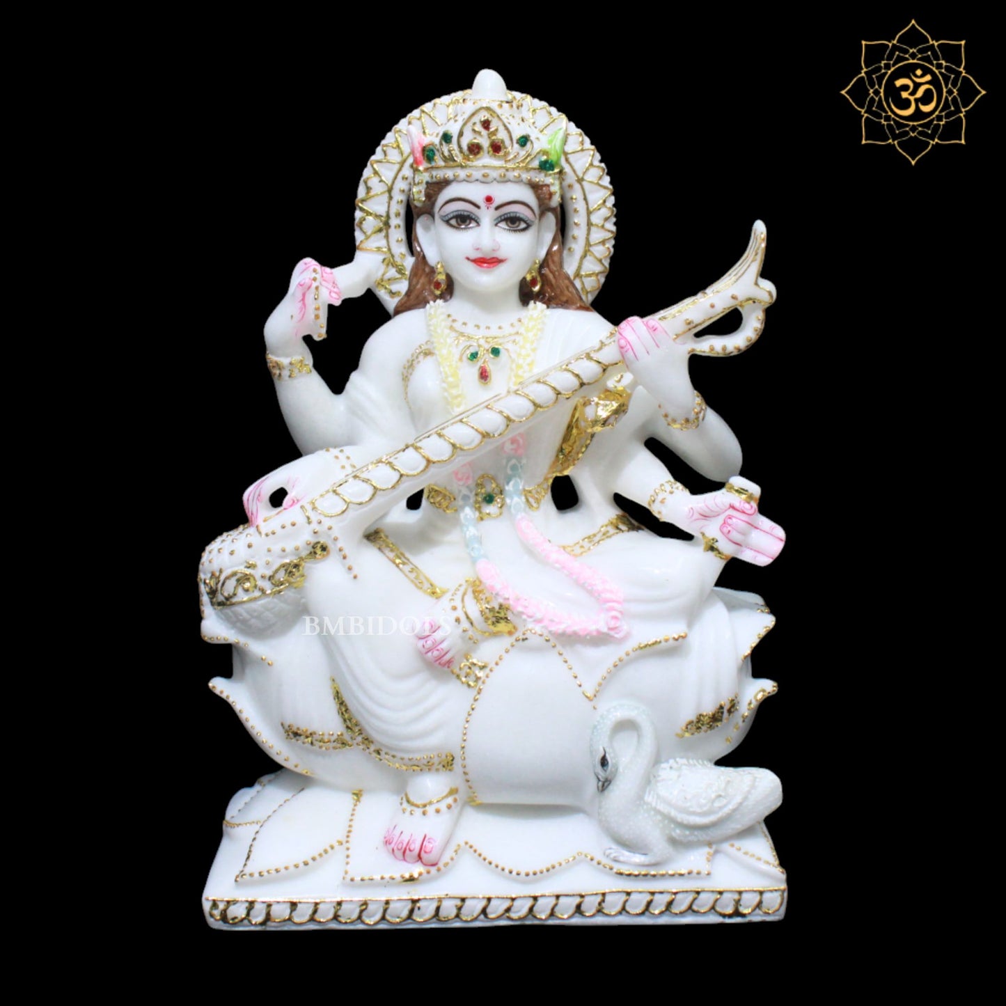 Saraswati Maa Marble Statue for Homes and Temples in 1feet