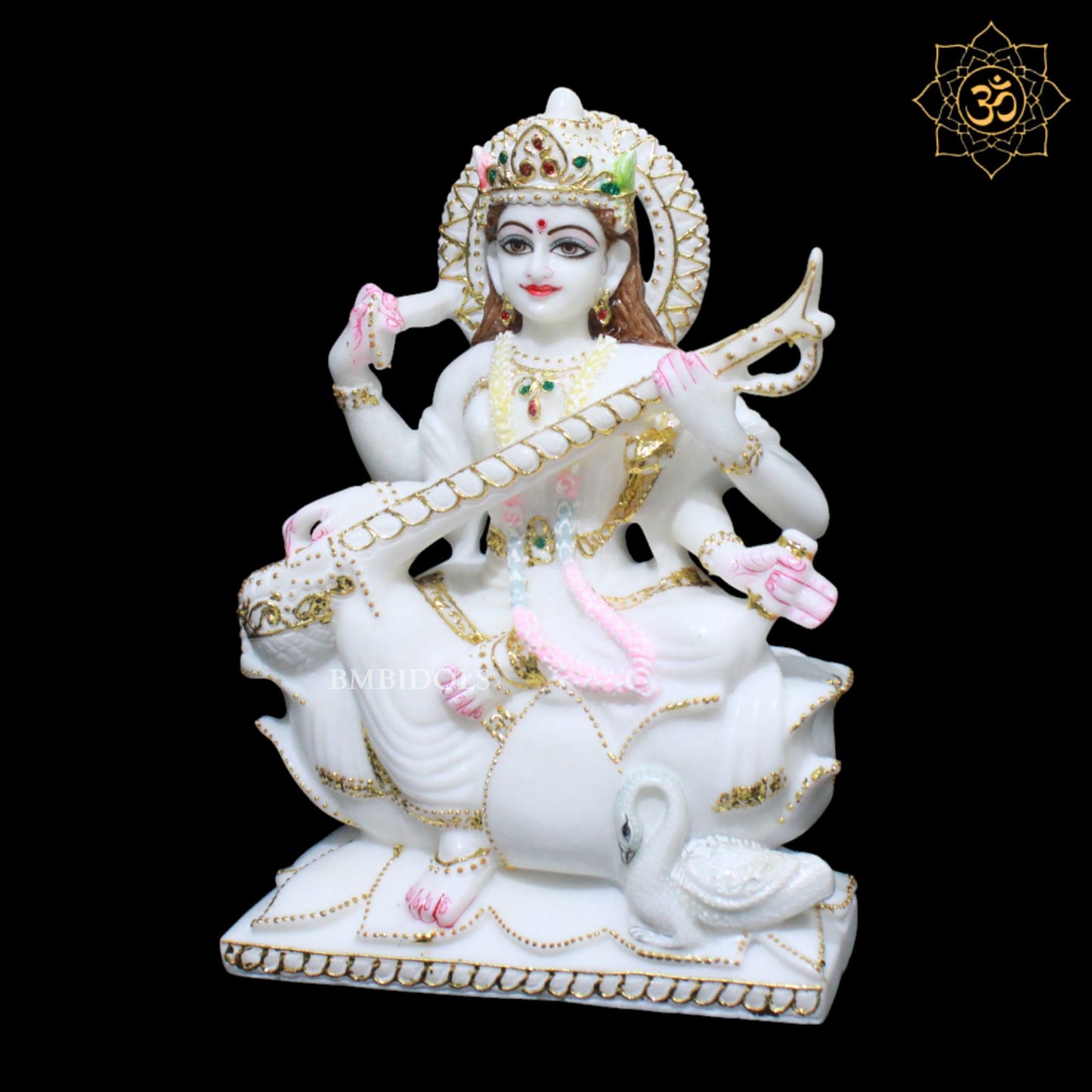Saraswati Maa Marble Statue for Homes and Temples in 1feet