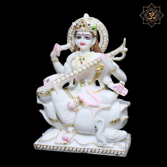 Saraswati Maa Marble Statue for Homes and Temples in 1feet