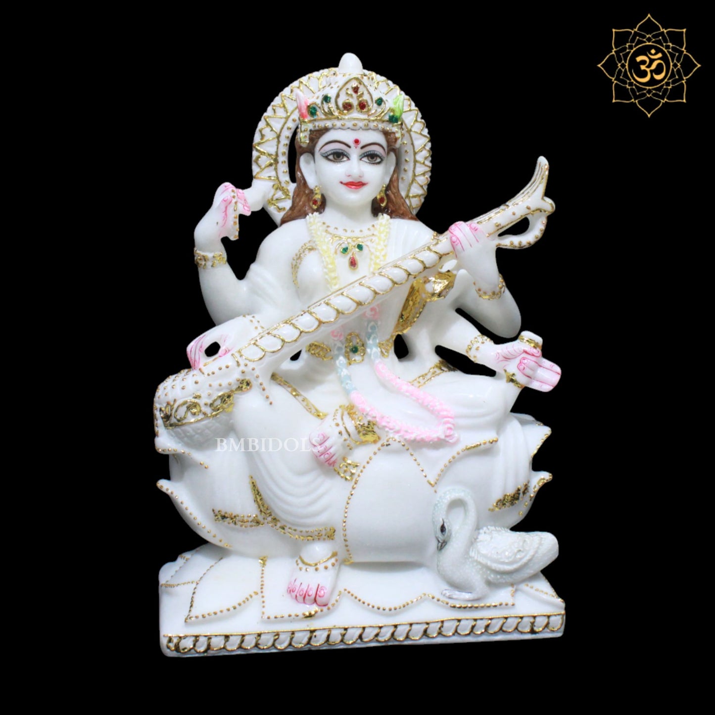 Saraswati Maa Marble Statue for Homes and Temples in 1feet